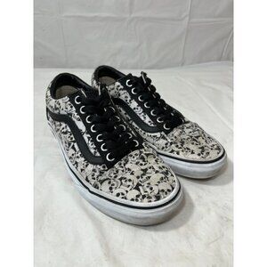 Vans Customs Old Skool Black White Skulls Roses Size 8